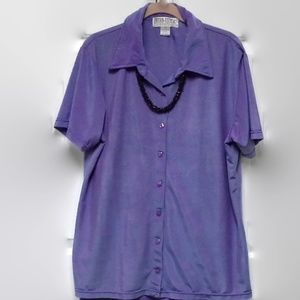 Purple Shimmering Short Sleeve Button Top Size 1X